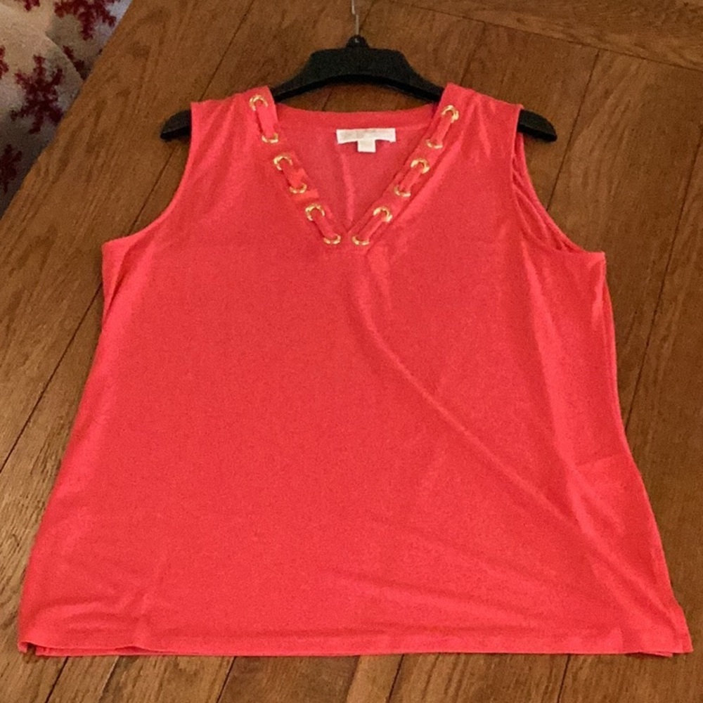 Michael Kors sea Coral V-Neck Blouse with Gold Accents. Women’s size XL - Picture 12 of 13